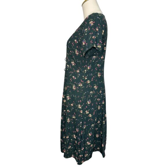 Vtg Another Thyme Women’s 4 A-Line Dress Green Floral Rayon Cottage Core 90s - Picture 3 of 7